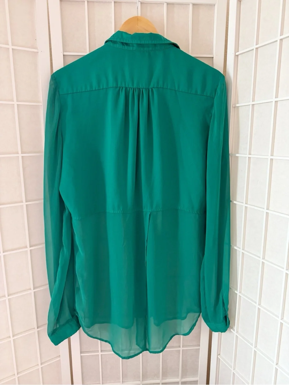Free People Green Semi-Sheer Long Sleeve Button Down Shirt Medium